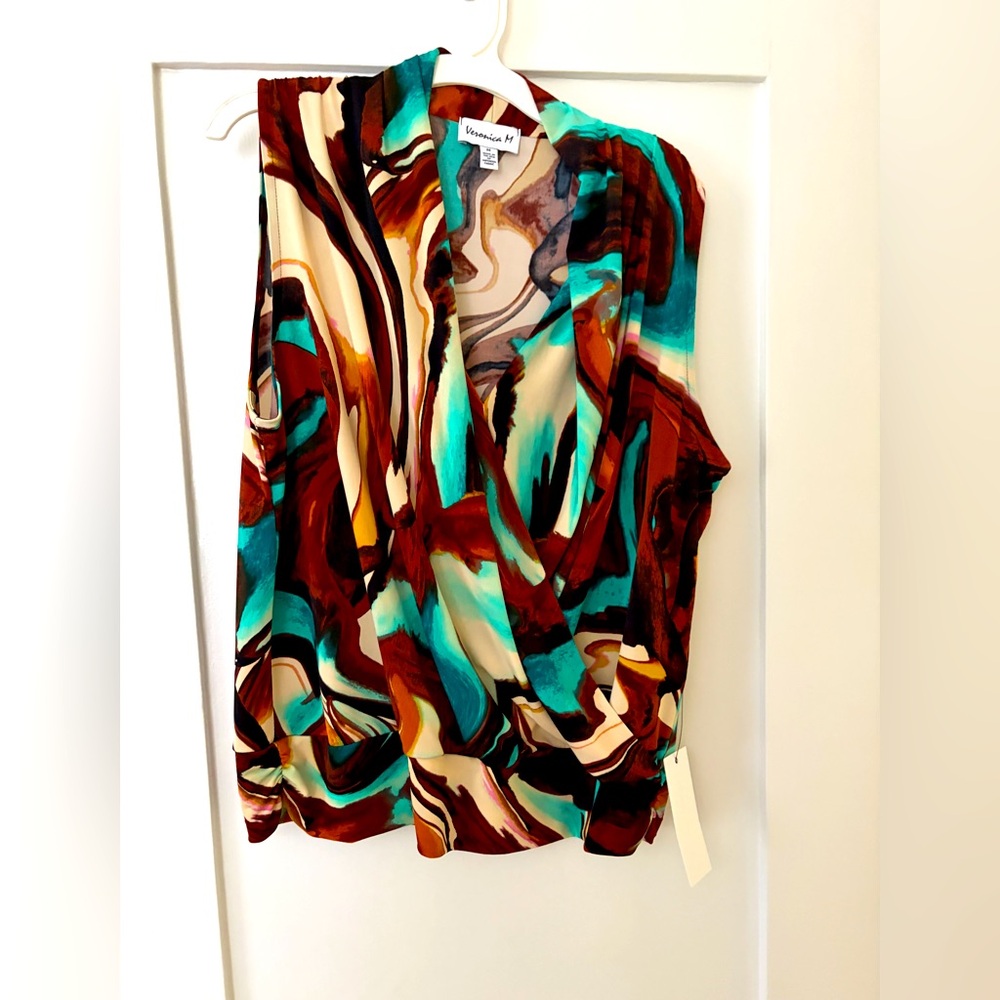 Veronica M top  NWT vibrant, teal, and brown, size M